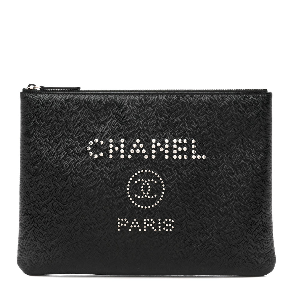 Caviar Studded Medium Deauville Pouch Black