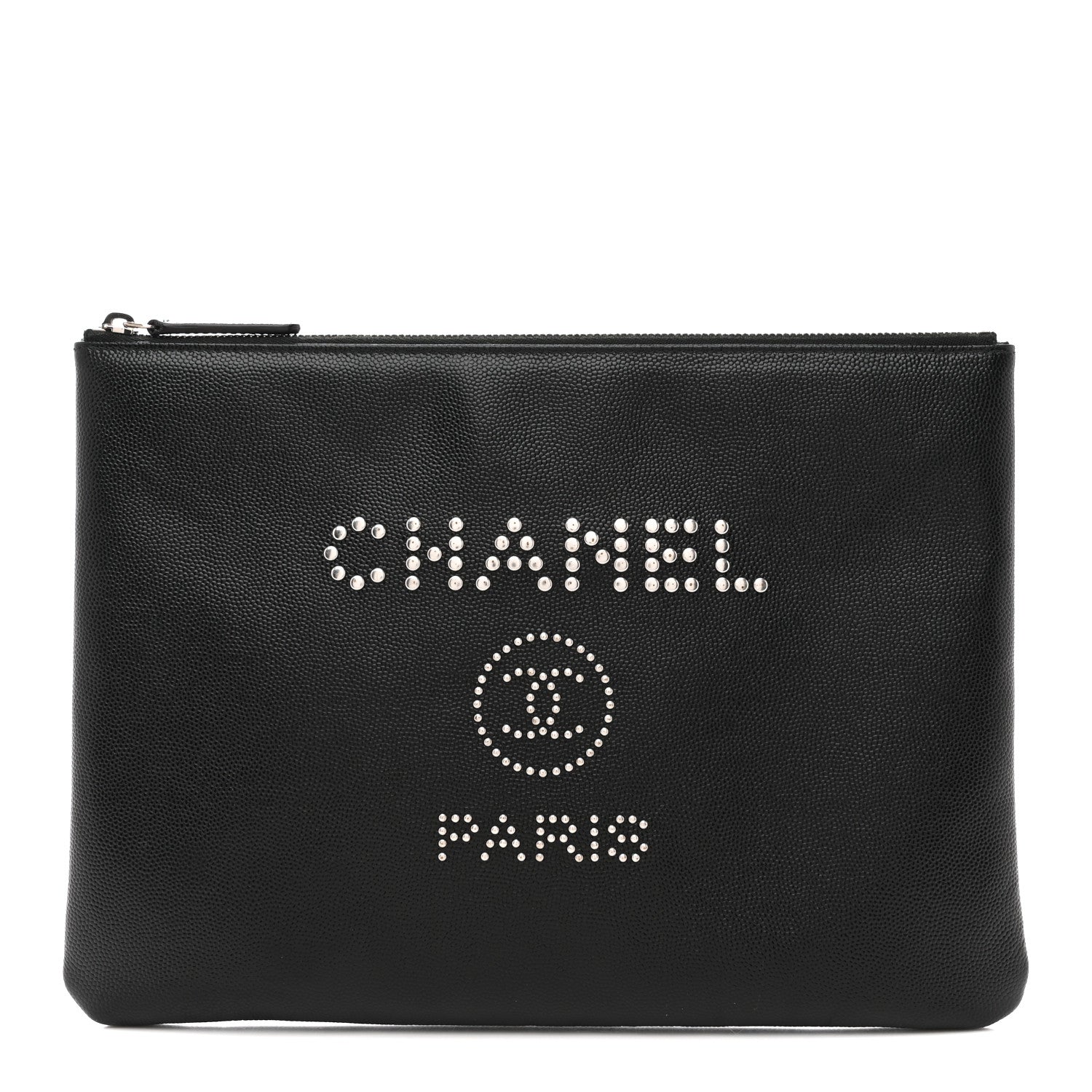 Caviar Studded Medium Deauville Pouch Black