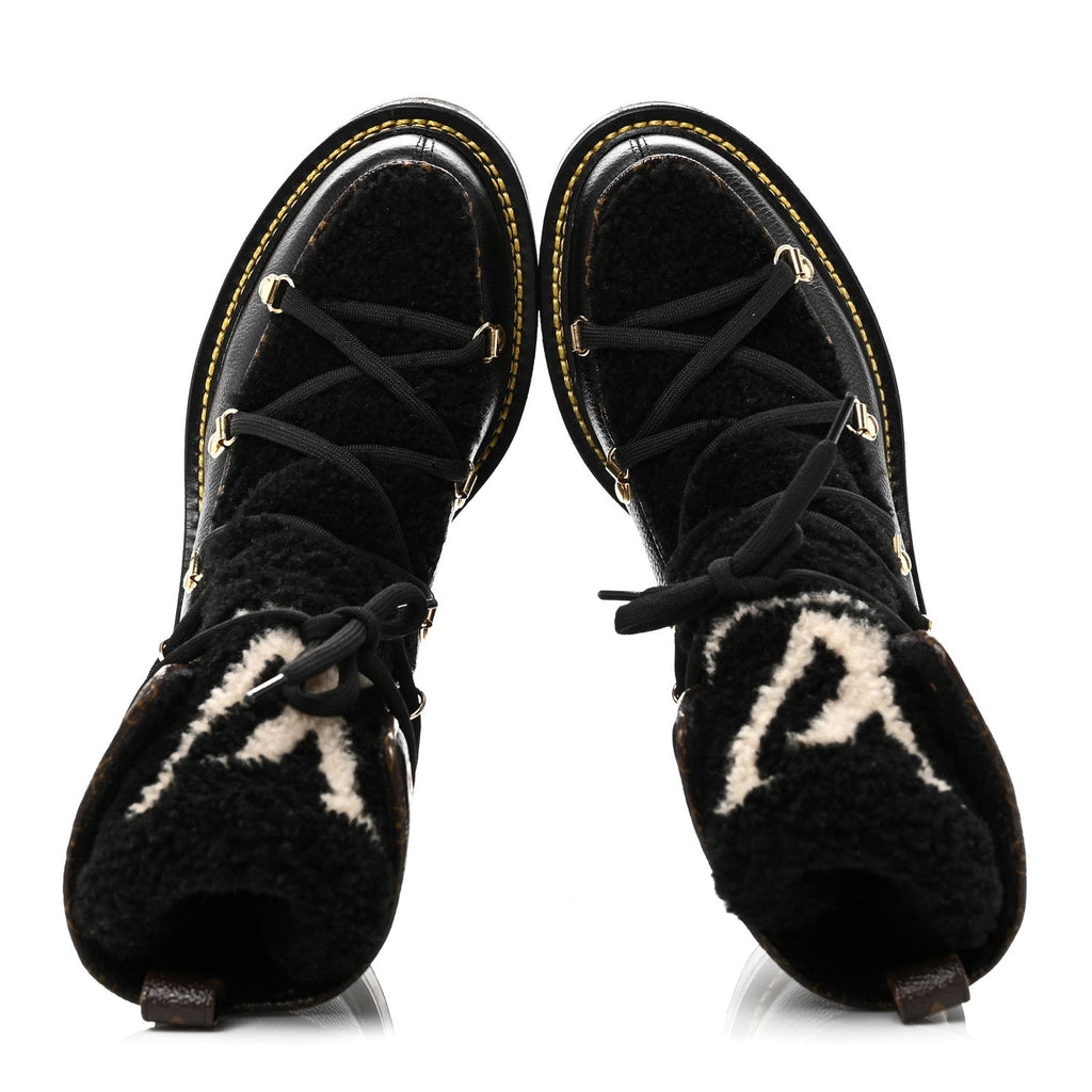 Louis Vuitton Grained Calfskin Shearling LV Beaubourg Ankle Boots 37.5 Black