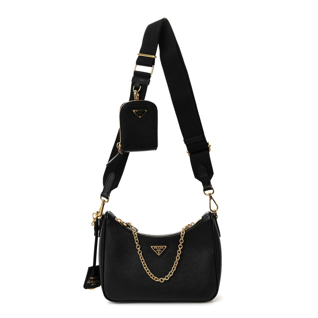 Prada Saffiano Lux Re-Edition 2005 Shoulder Bag Black