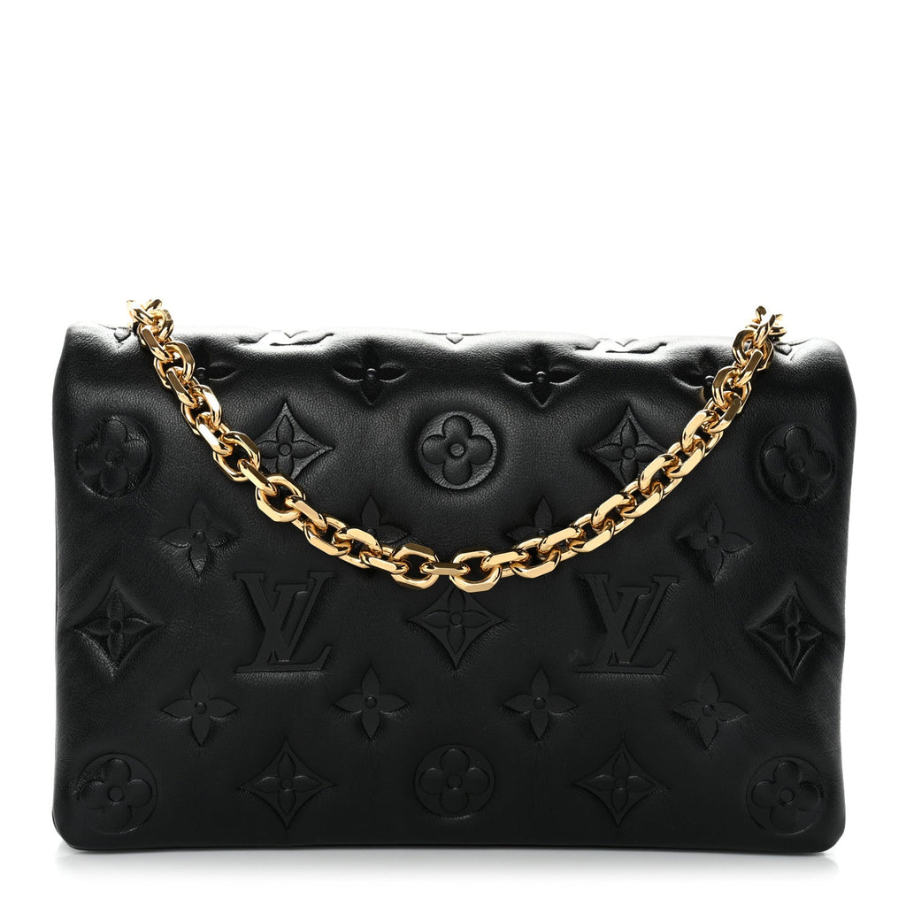 Louis Vuitton Lambskin Embossed Monogram Pochette Coussin Black