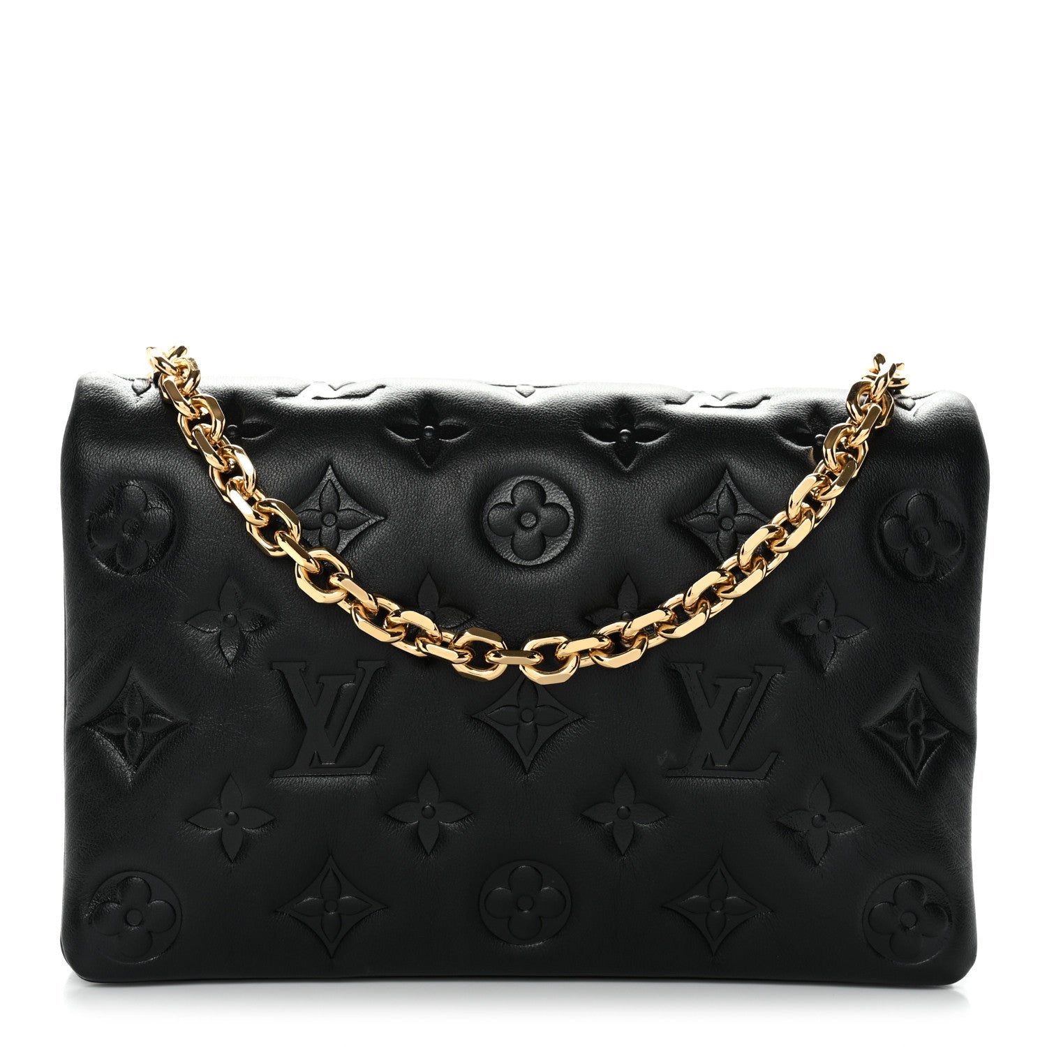 Louis Vuitton Lambskin Embossed Monogram Pochette Coussin Black