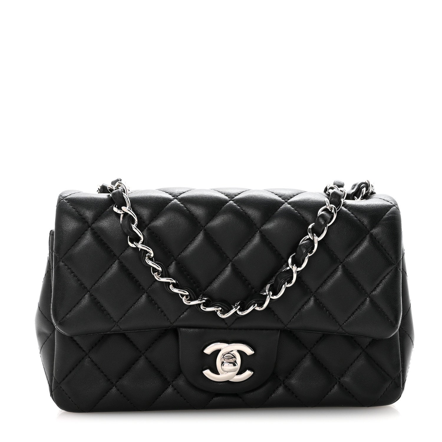 Chanel Lambskin Quilted Mini Rectangular Flap Black