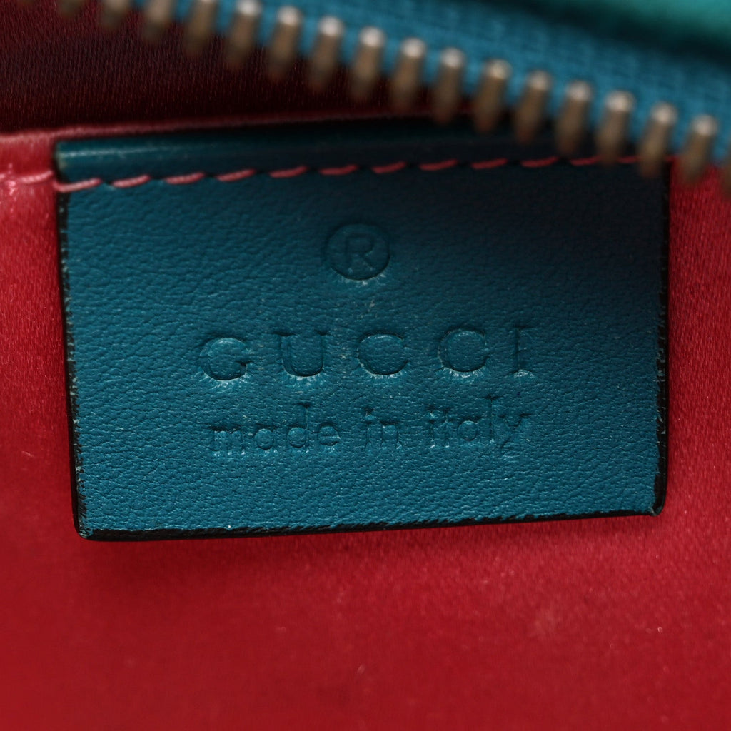 Gucci Velvet Matelasse Small GG Marmont Chain Shoulder Bag Pavone Cyan