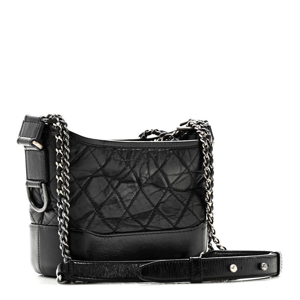 Chanel Aged Calfskin Quilted Small Gabrielle Hobo Black