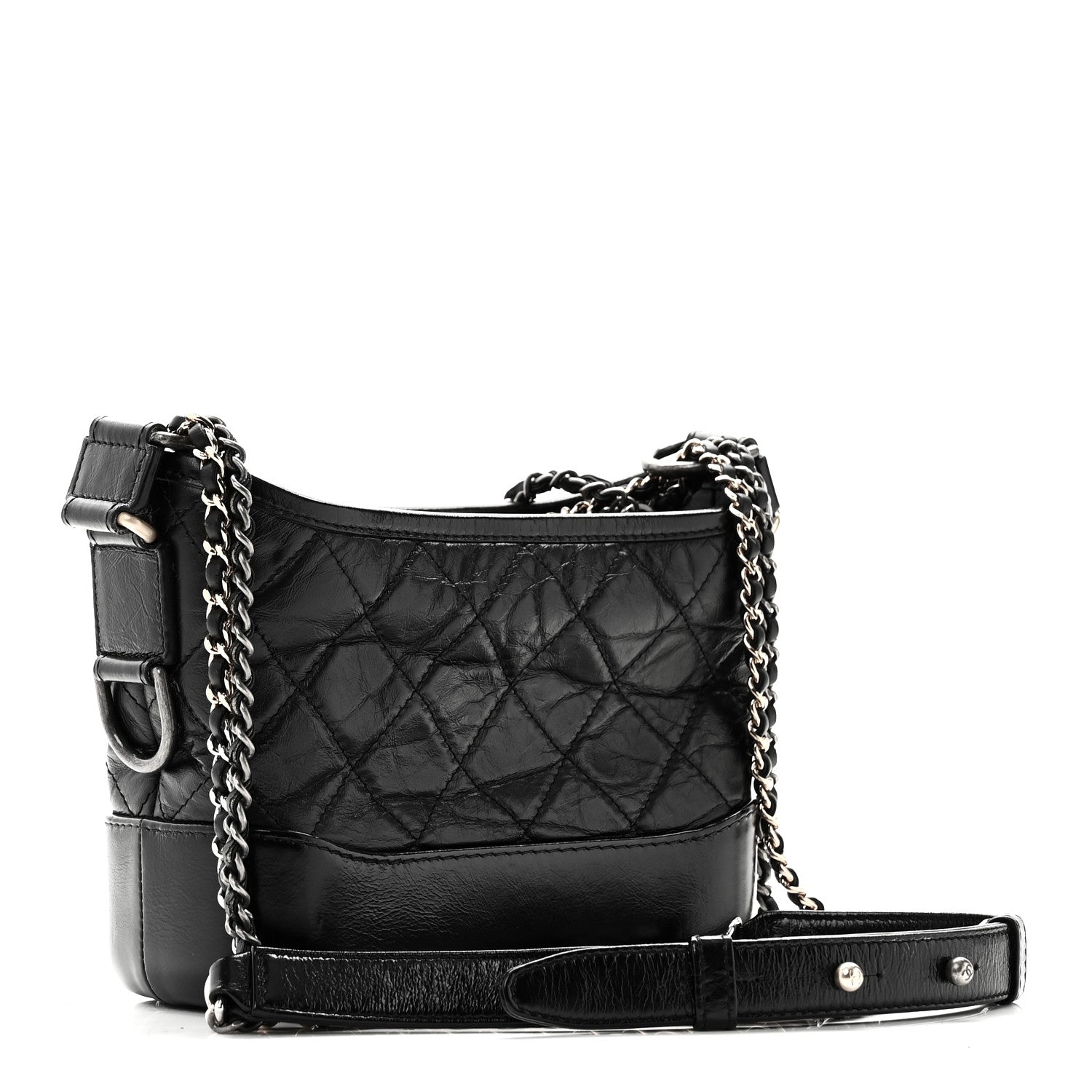Chanel Aged Calfskin Quilted Small Gabrielle Hobo Black