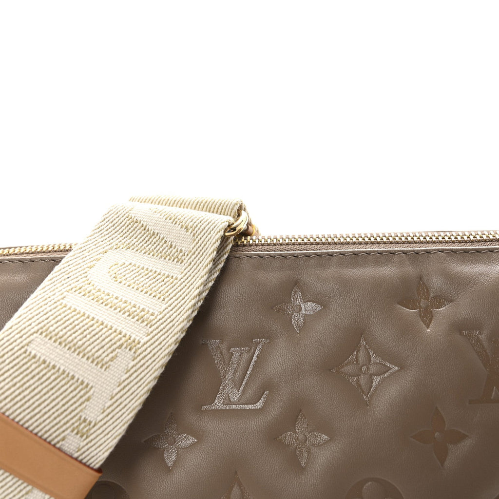 Louis Vuitton Lambskin Embossed Monogram Coussin PM Taupe