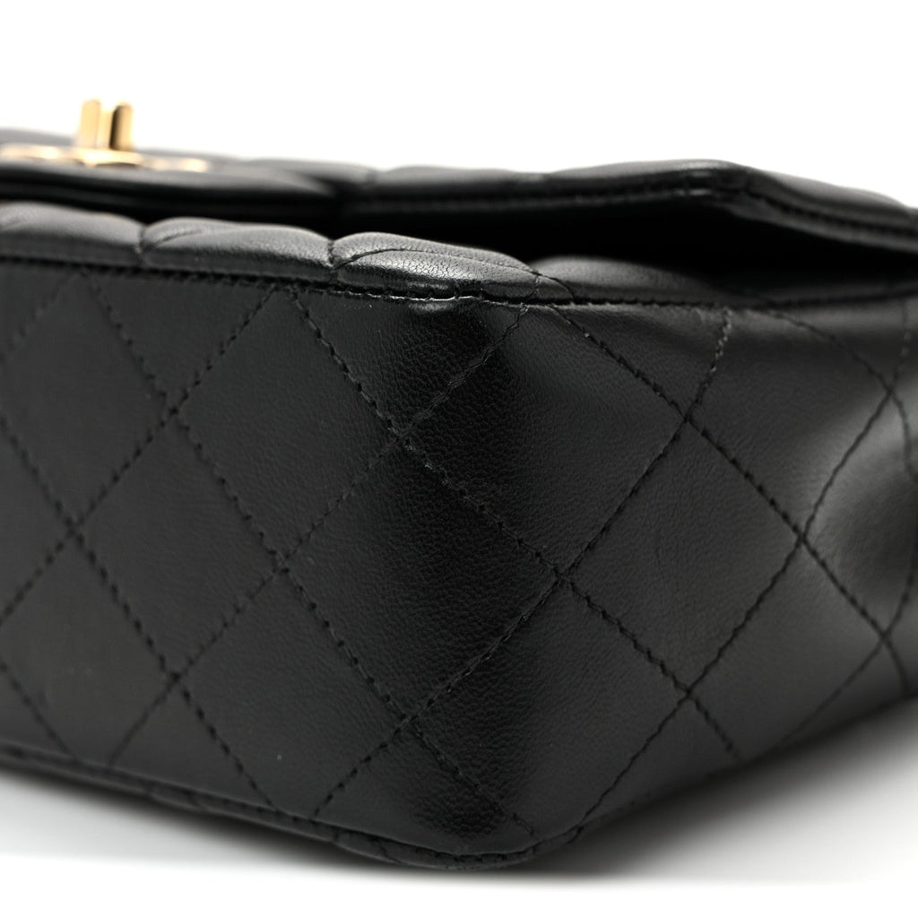 Chanel Lambskin Quilted Mini Rectangular Flap Black