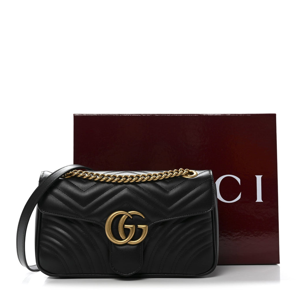 Gucci Calfskin Matelasse Small GG Marmont Shoulder Bag Black