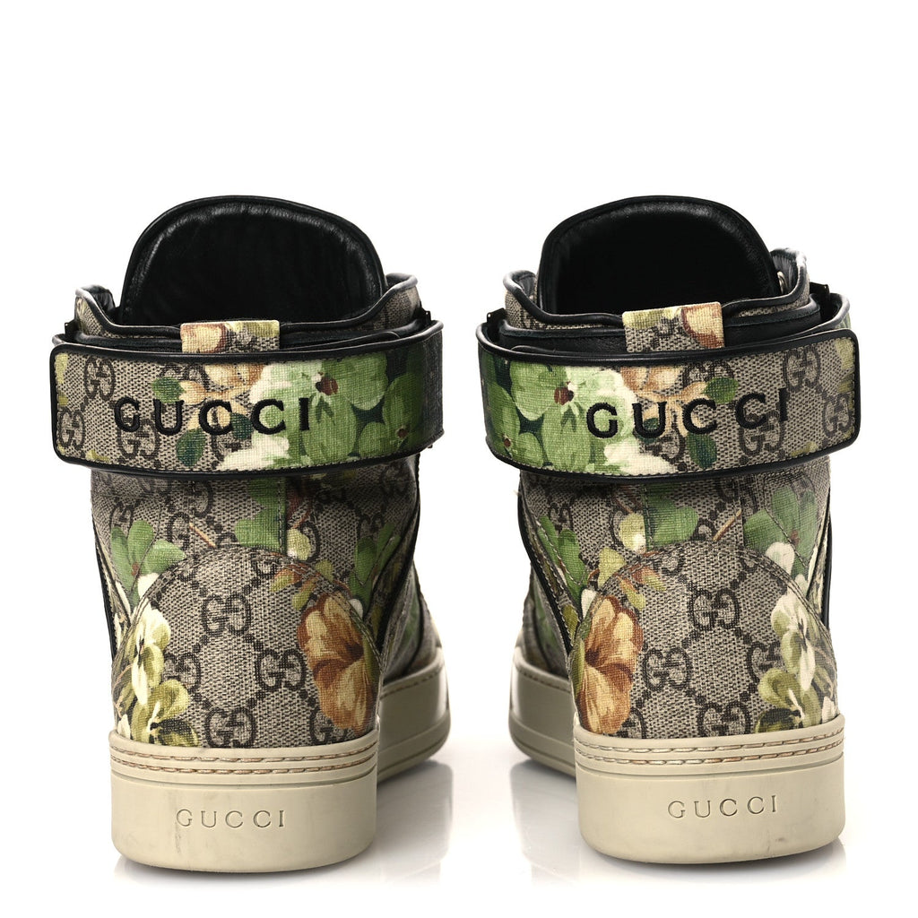 Gucci GG Monogram Blooms Web High Top Sneakers 8 Beige Green