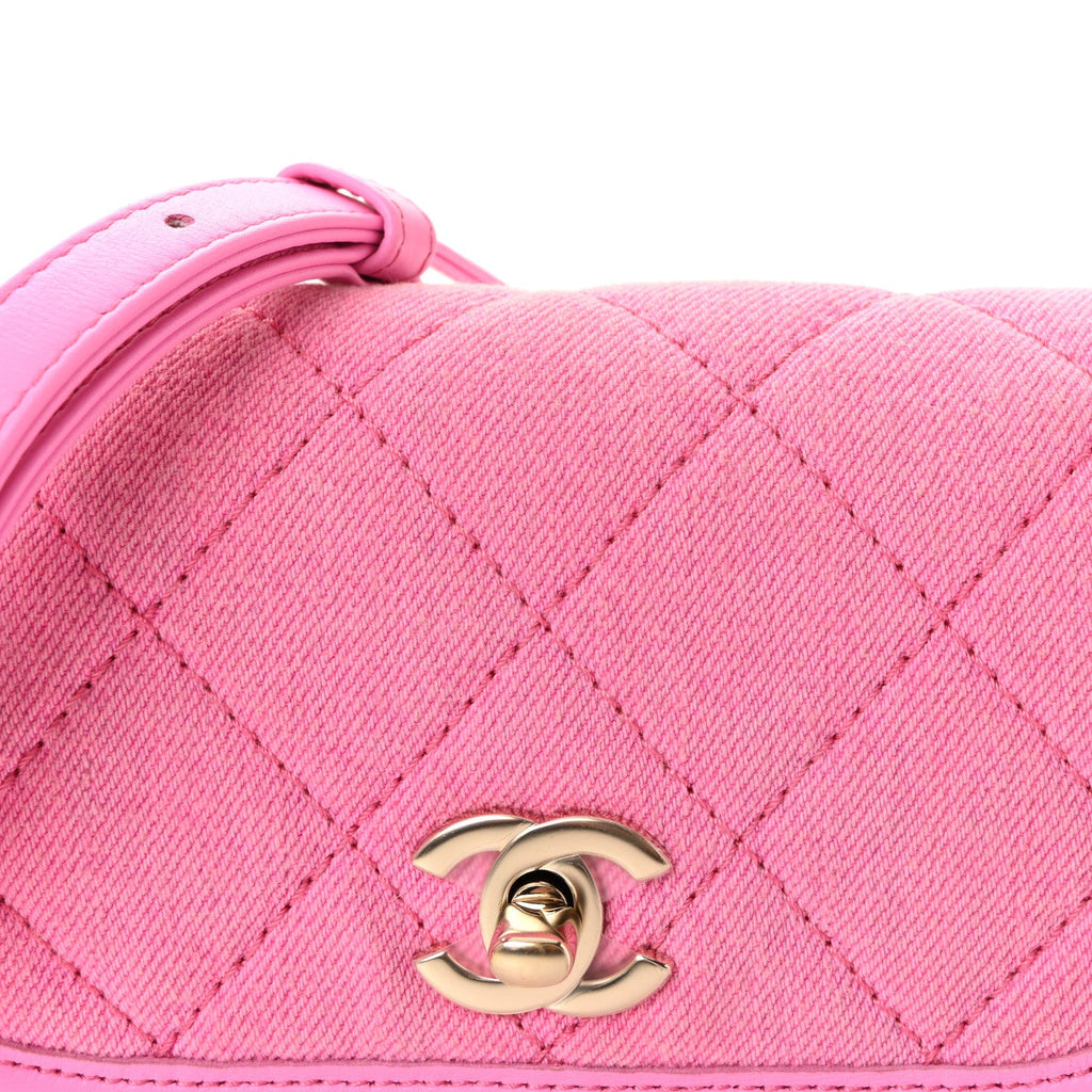 Chanel Denim Quilted Mini Messenger Flap Neon Pink