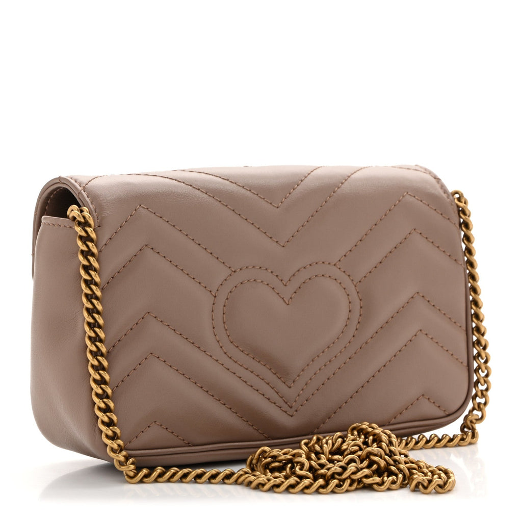 Gucci Calfskin Matelasse Super Mini GG Marmont Shoulder Bag Porcelain Rose