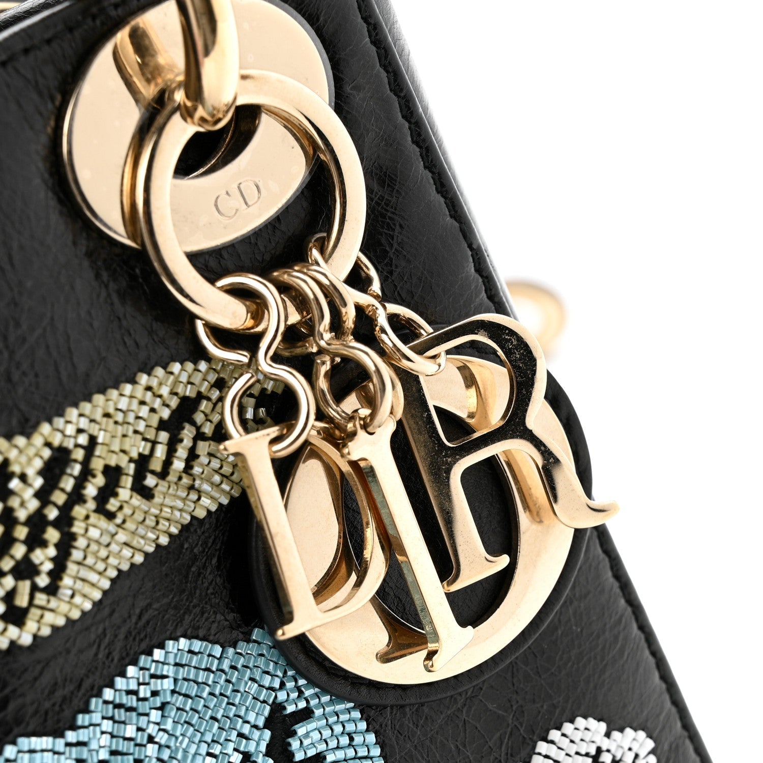 Christian Dior Calfskin Beaded Mini Lady Dior Black