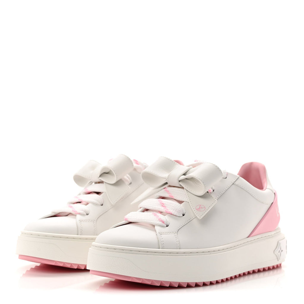 Louis Vuitton Calfskin Time Out Bow Sneakers 38 White Pink