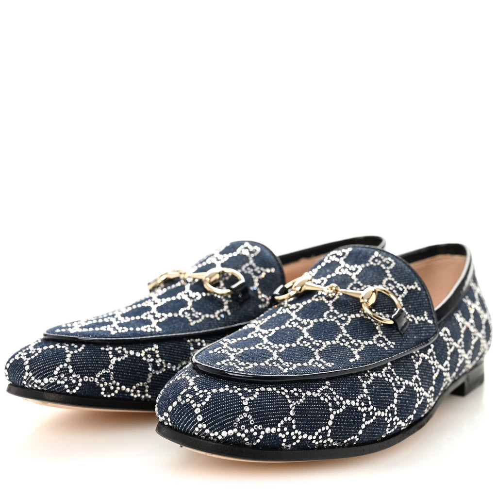 Gucci Denim Crystal GG Monogram Horsebit Womens Jordaan Loafers 36.5 Deep Blue Blue Milad
