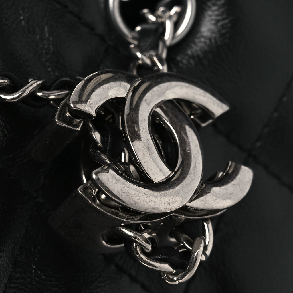 Chanel Shiny Crumpled Calfskin Quilted Small Chanel 25 Handbag Black