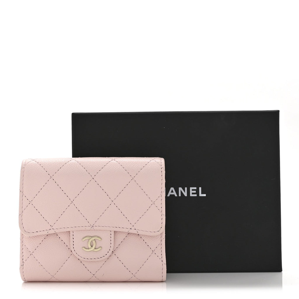 Caviar Quilted Compact Flap Wallet Light Pink