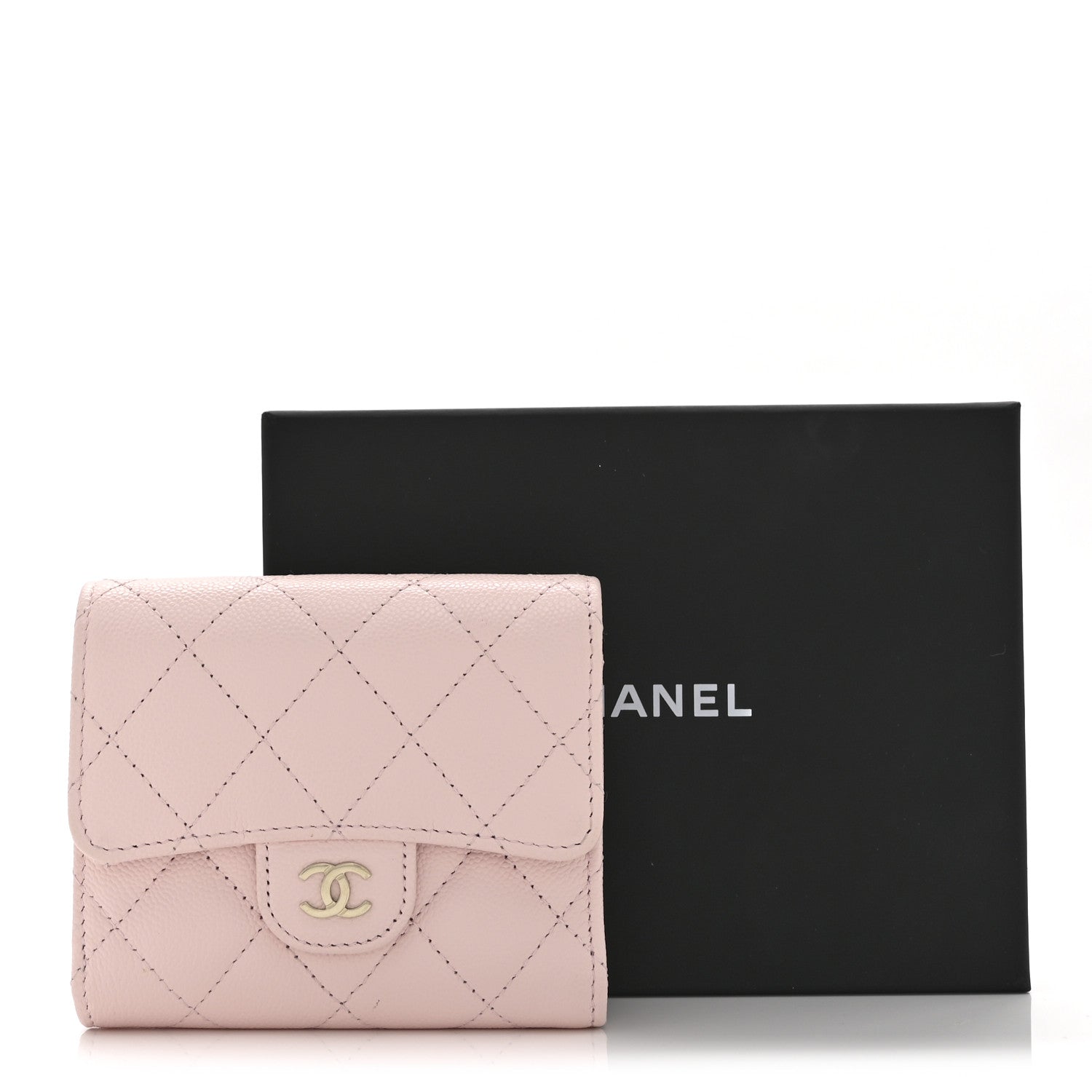 Caviar Quilted Compact Flap Wallet Light Pink