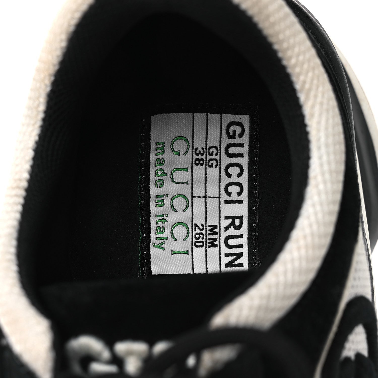 Gucci Technical Knit Fabric Suede Calfskin Womens Gucci Run Sneakers 38 Black White