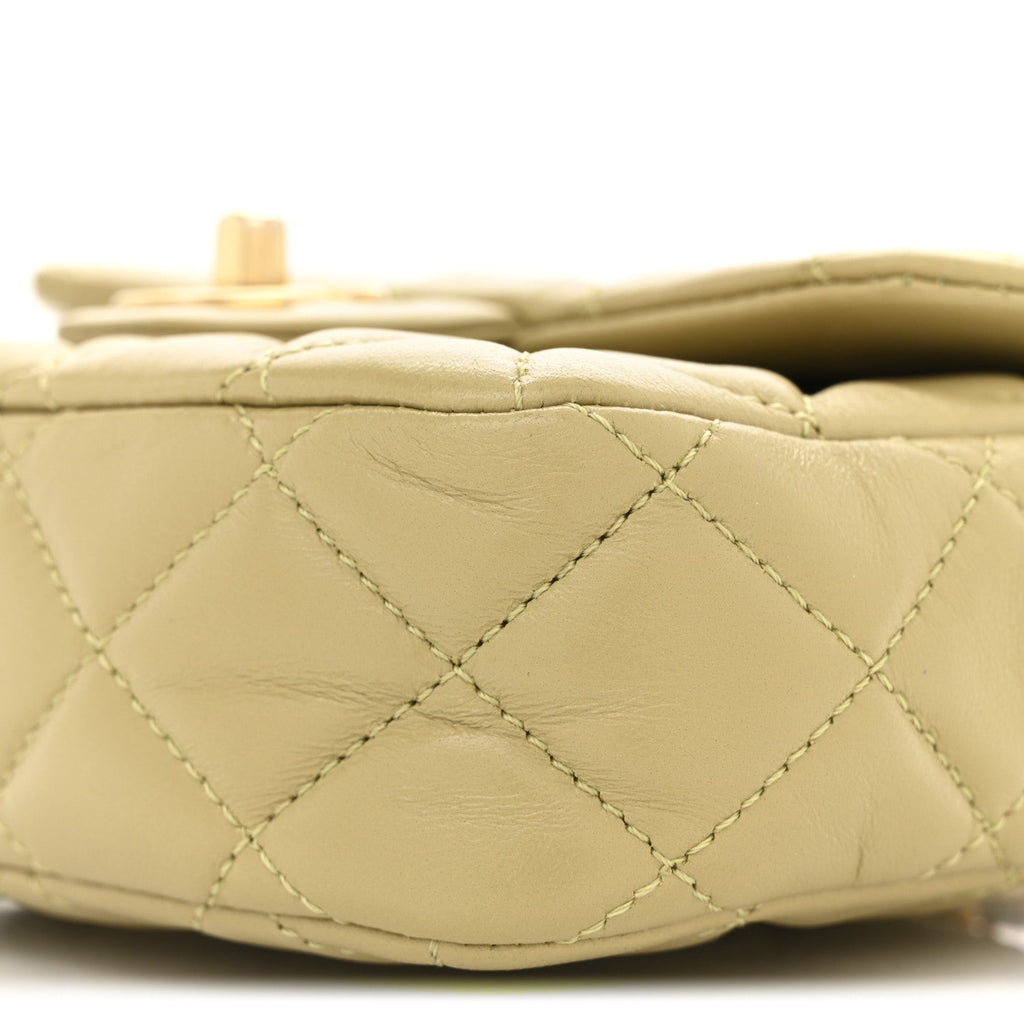Chanel Lambskin Enamel Quilted Mini Coco Hearts Square Flap Light Green