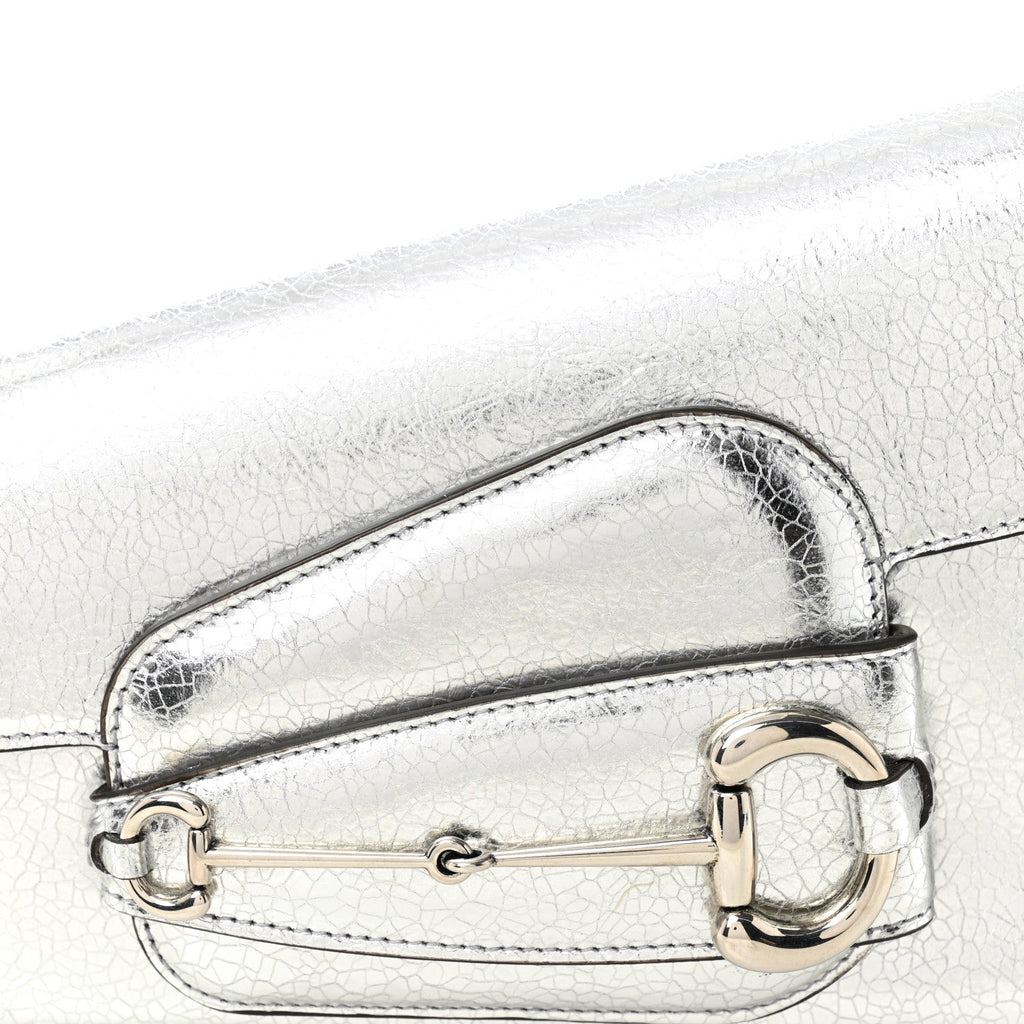 Gucci Metallic Demetra Small Horsebit 1955 Asymmetric Shoulder Bag Silver