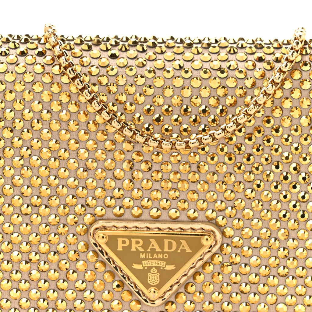 Prada Satin Crystal Metal Triangle Logo Card Holder With Strap Platino