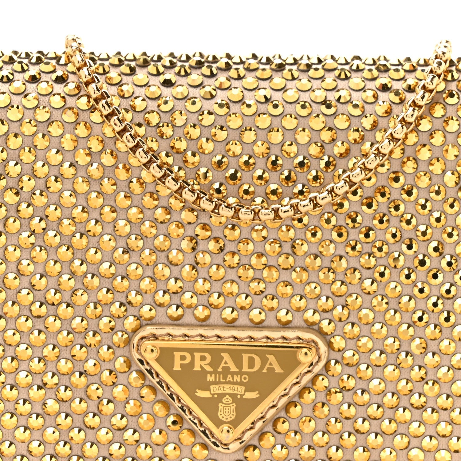 Prada Satin Crystal Metal Triangle Logo Card Holder With Strap Platino
