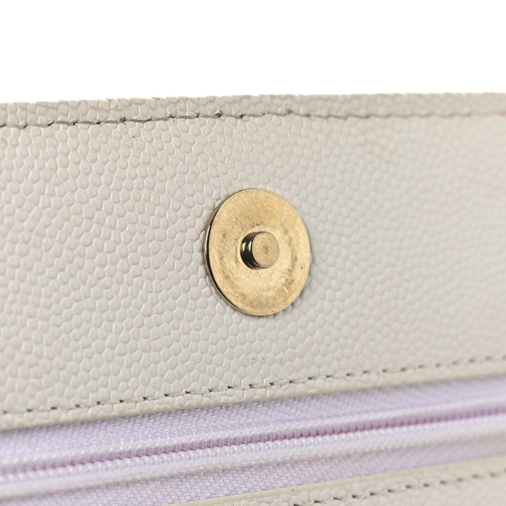 Chanel Caviar Quilted Perforated Metal CC Wallet On Chain WOC White