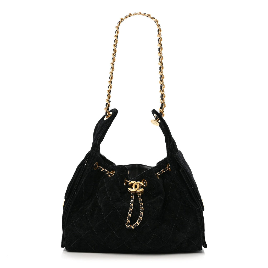 Chanel Suede Quilted Small Chanel 25 Handbag Black