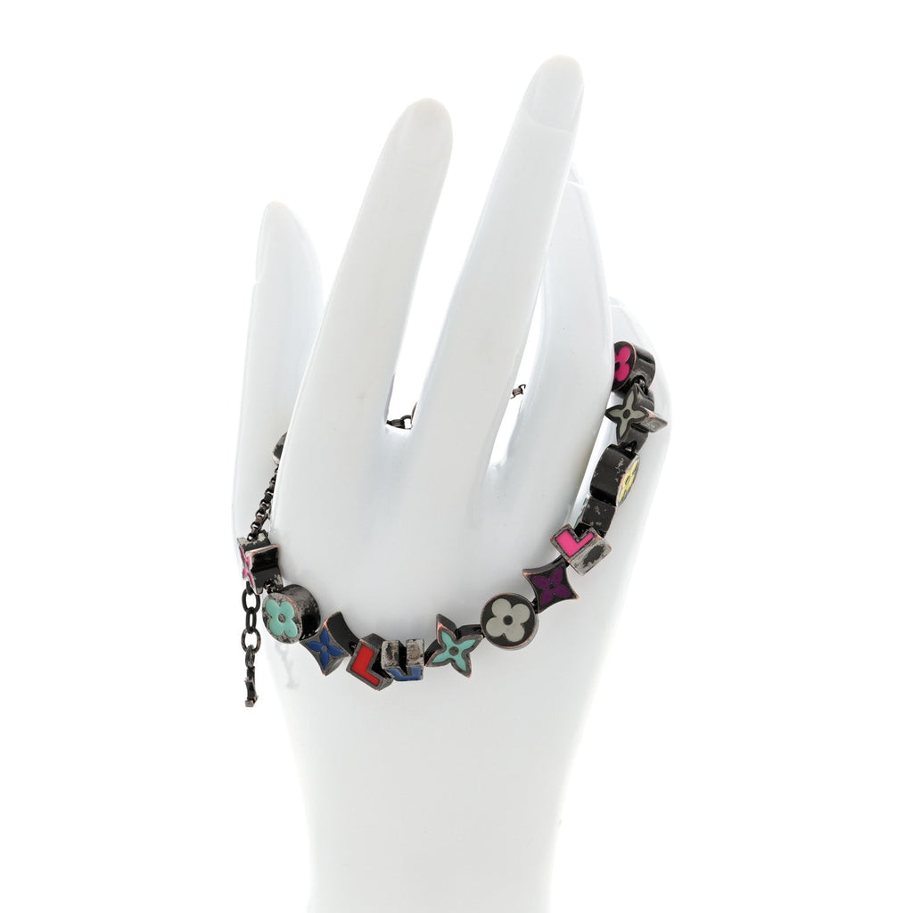 Louis Vuitton Metal Enamel Monogram Party Bracelet Black Multicolor