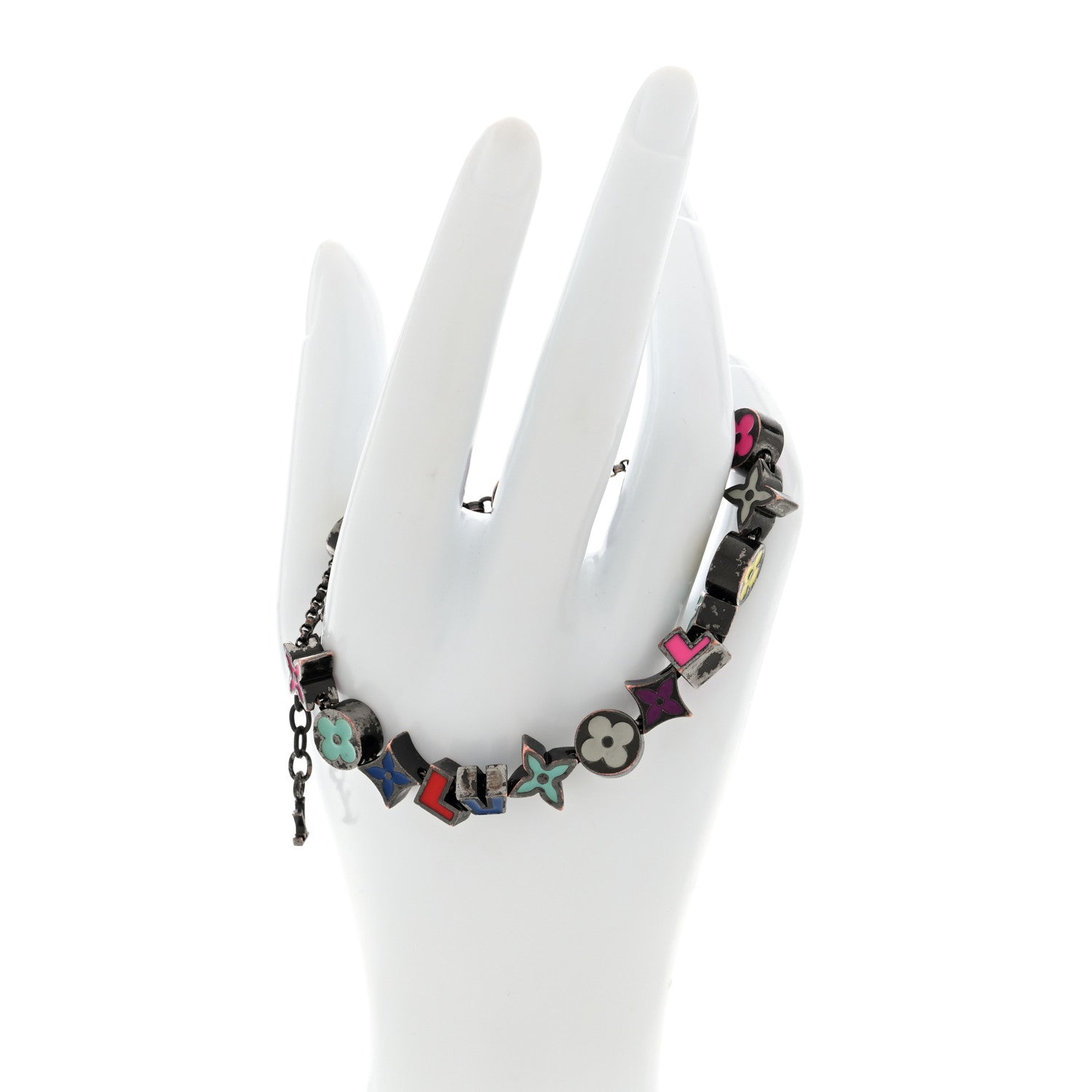 Louis Vuitton Metal Enamel Monogram Party Bracelet Black Multicolor