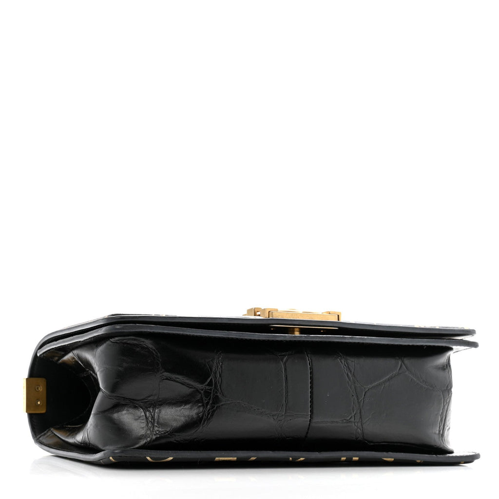 Chanel Calfskin Crocodile Embossed Graffiti Cocodile Medium Boy Flap Black