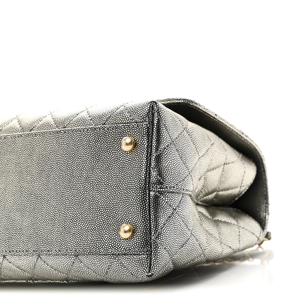 Chanel Metallic Caviar Quilted Small Coco Handle Flap Silver