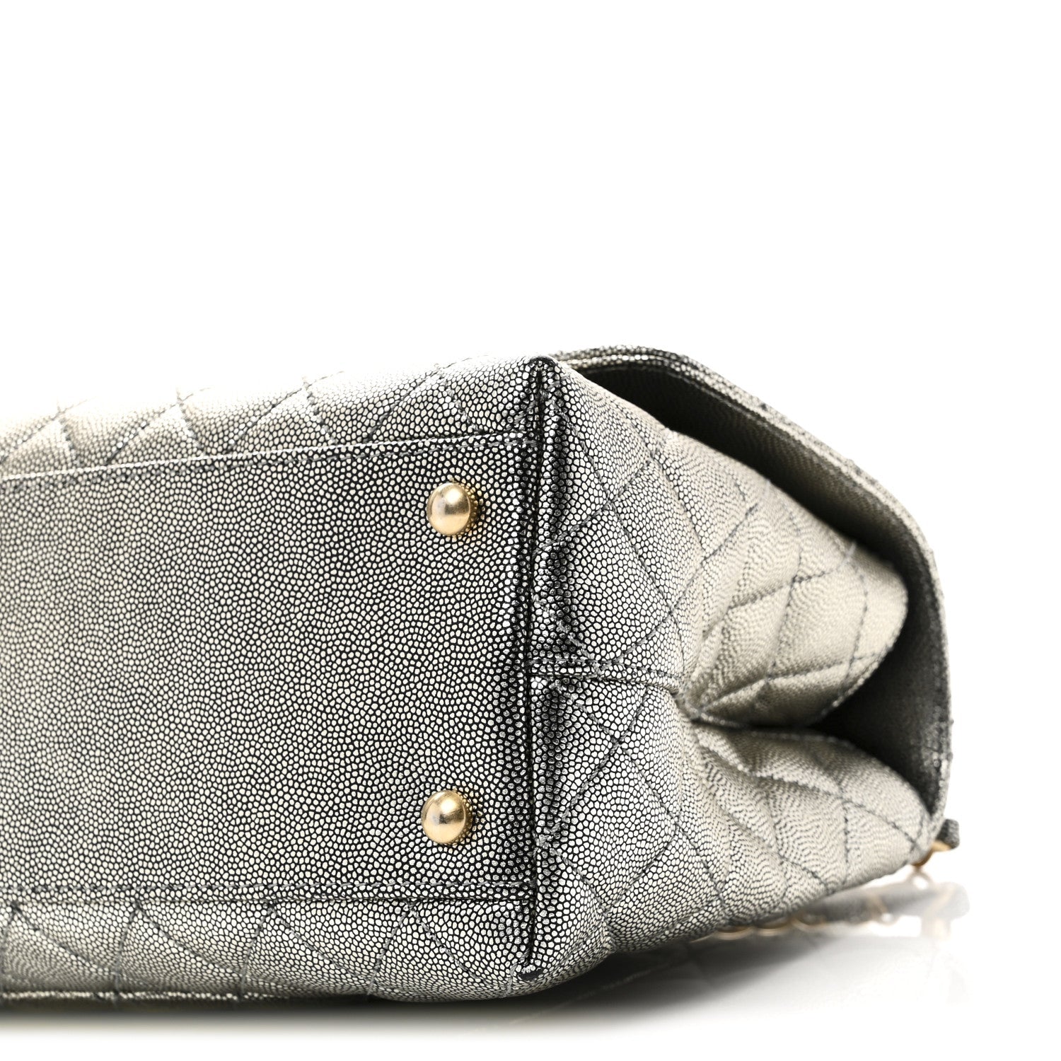 Chanel Metallic Caviar Quilted Small Coco Handle Flap Silver