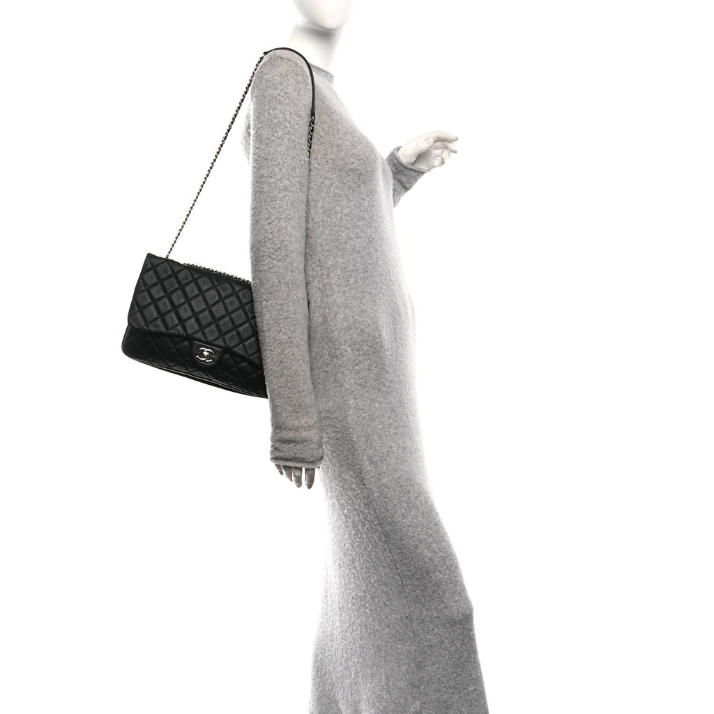 Chanel Lambskin Quilted Jumbo Chanel 3 Flap Bag Black