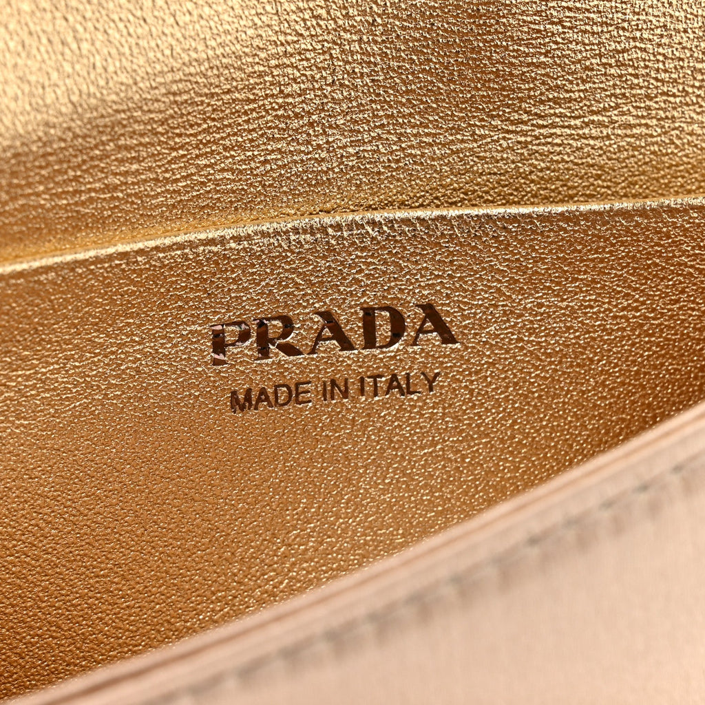 Prada Satin Crystal Metal Triangle Logo Card Holder With Strap Platino