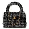 Chanel Tweed Quilted Nano Kelly Shopper Black White