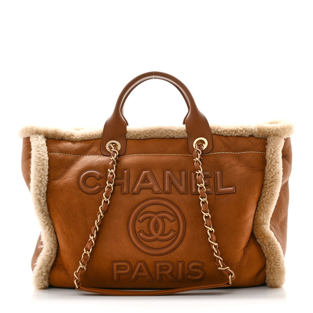 Chanel Lambskin Shearling Medium Deauville Tote Brown