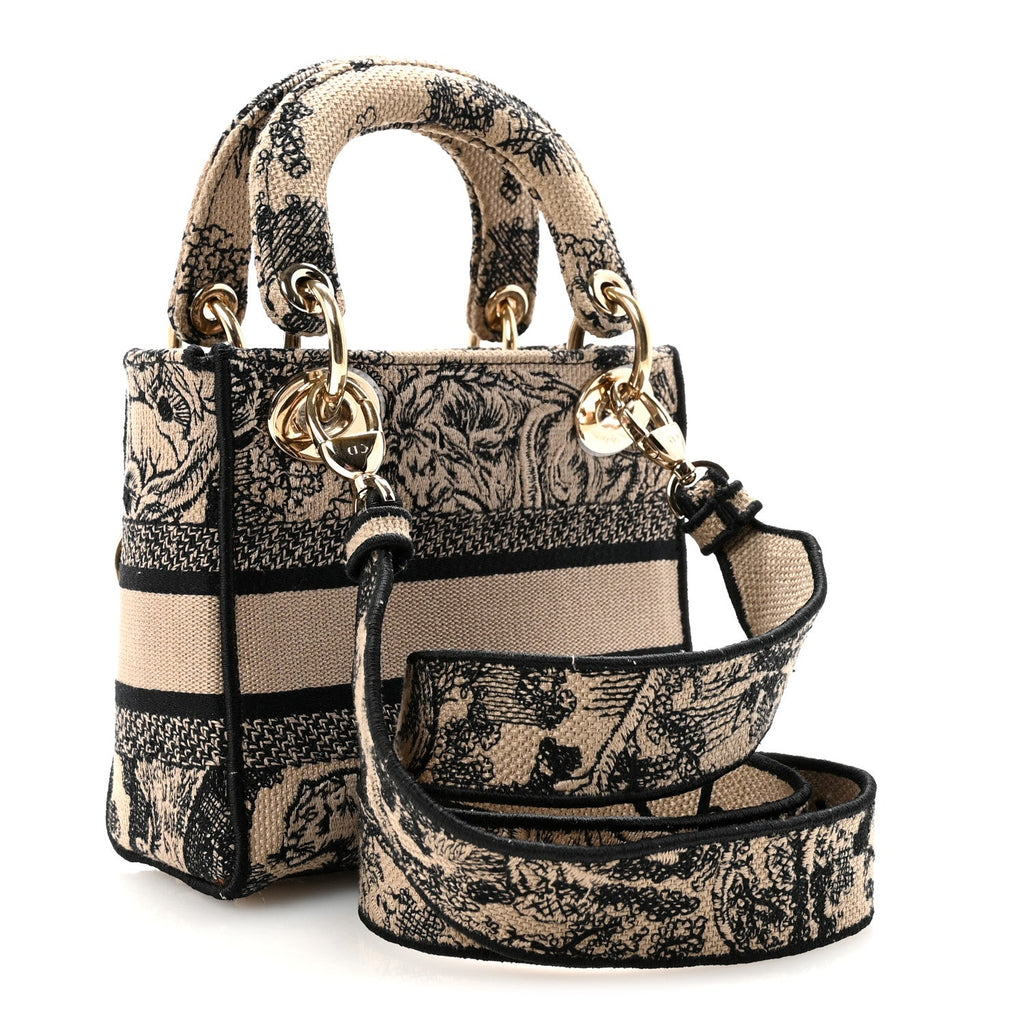 Christian Dior Canvas Toile De Jouy Embroidered Mini Lady D-Lite Beige Mullticolor