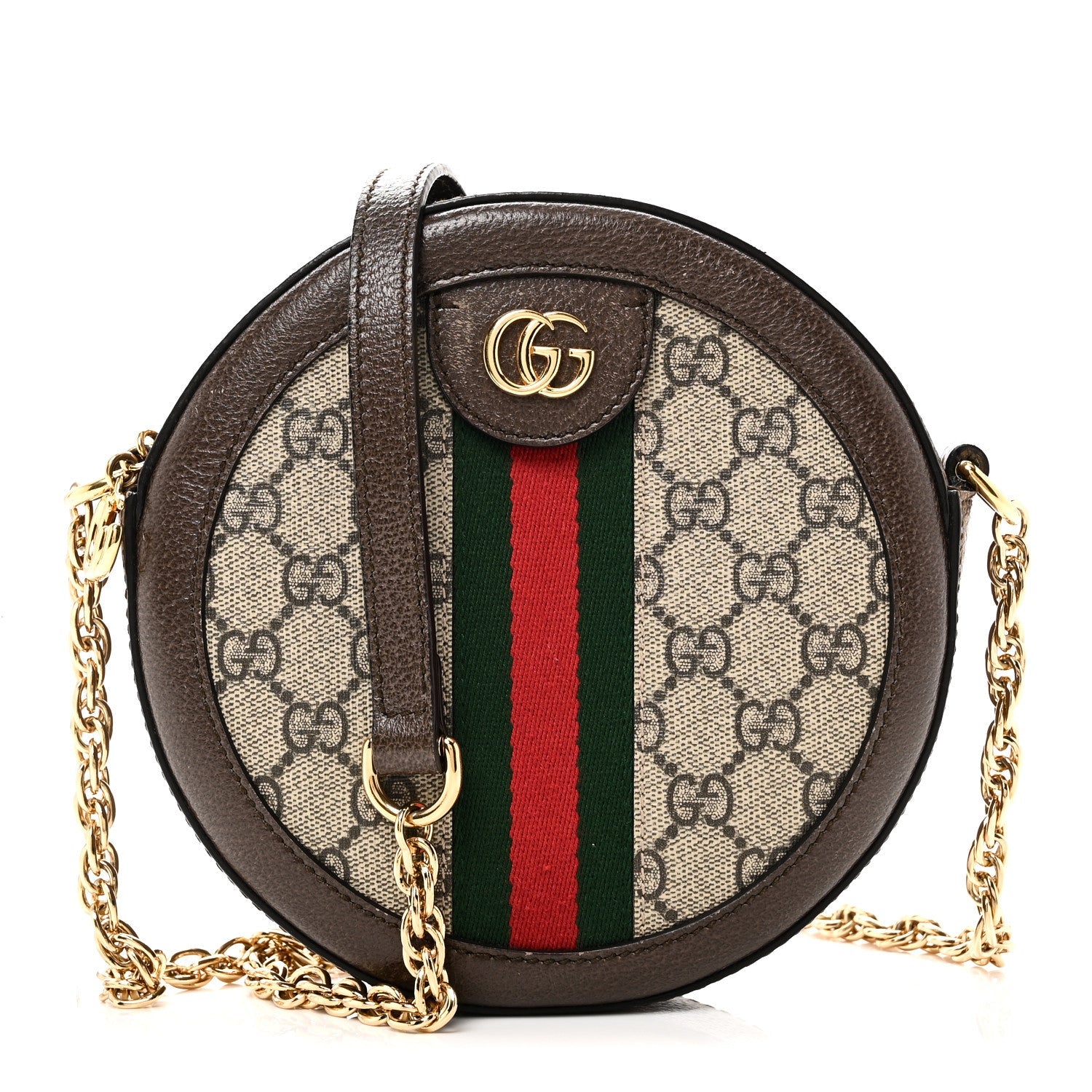 Gucci GG Supreme Monogram Web Mini Ophidia Round Shoulder Bag Brown