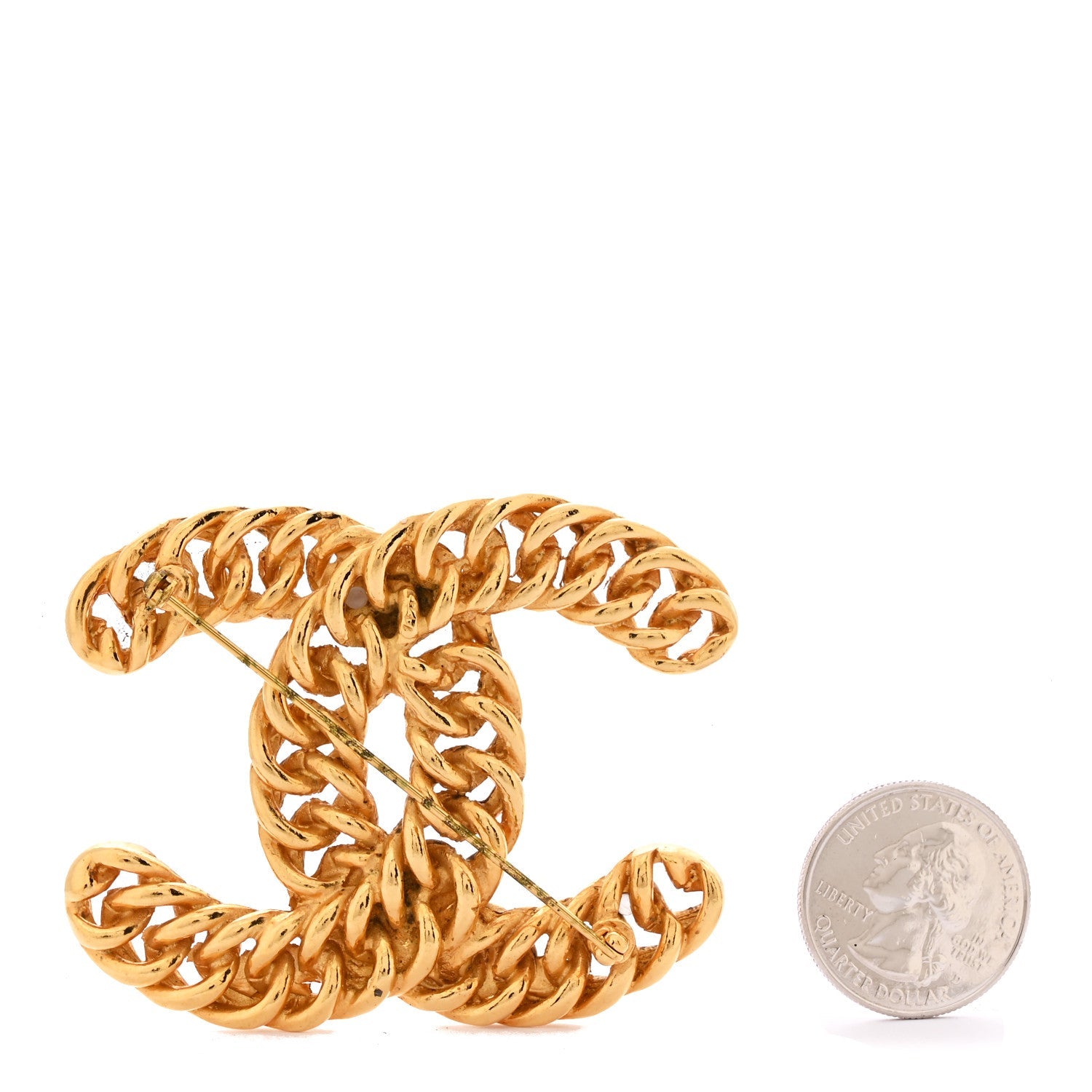 Metal Chain CC Brooch Gold