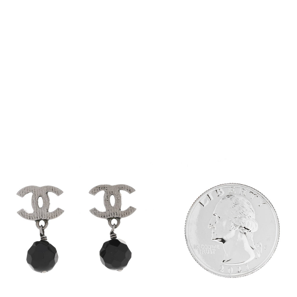 Beaded CC Drop Earrings Ruthenium Black