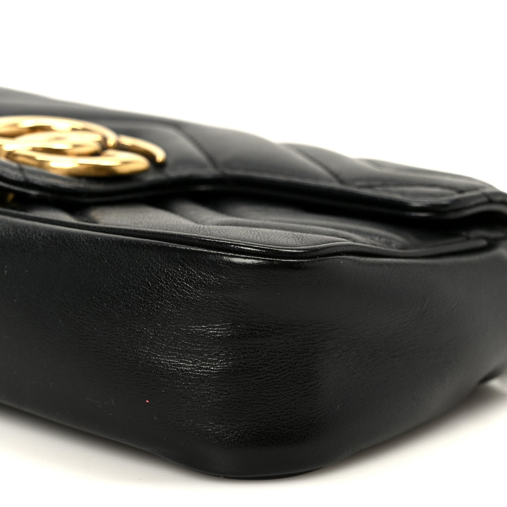 Gucci Calfskin Matelasse Super Mini GG Marmont Shoulder Bag Black