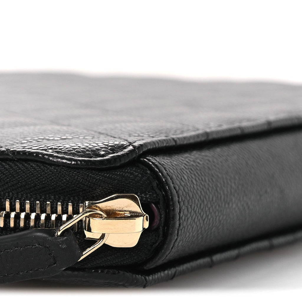 Caviar Quilted Zipped Travel Pouch Black