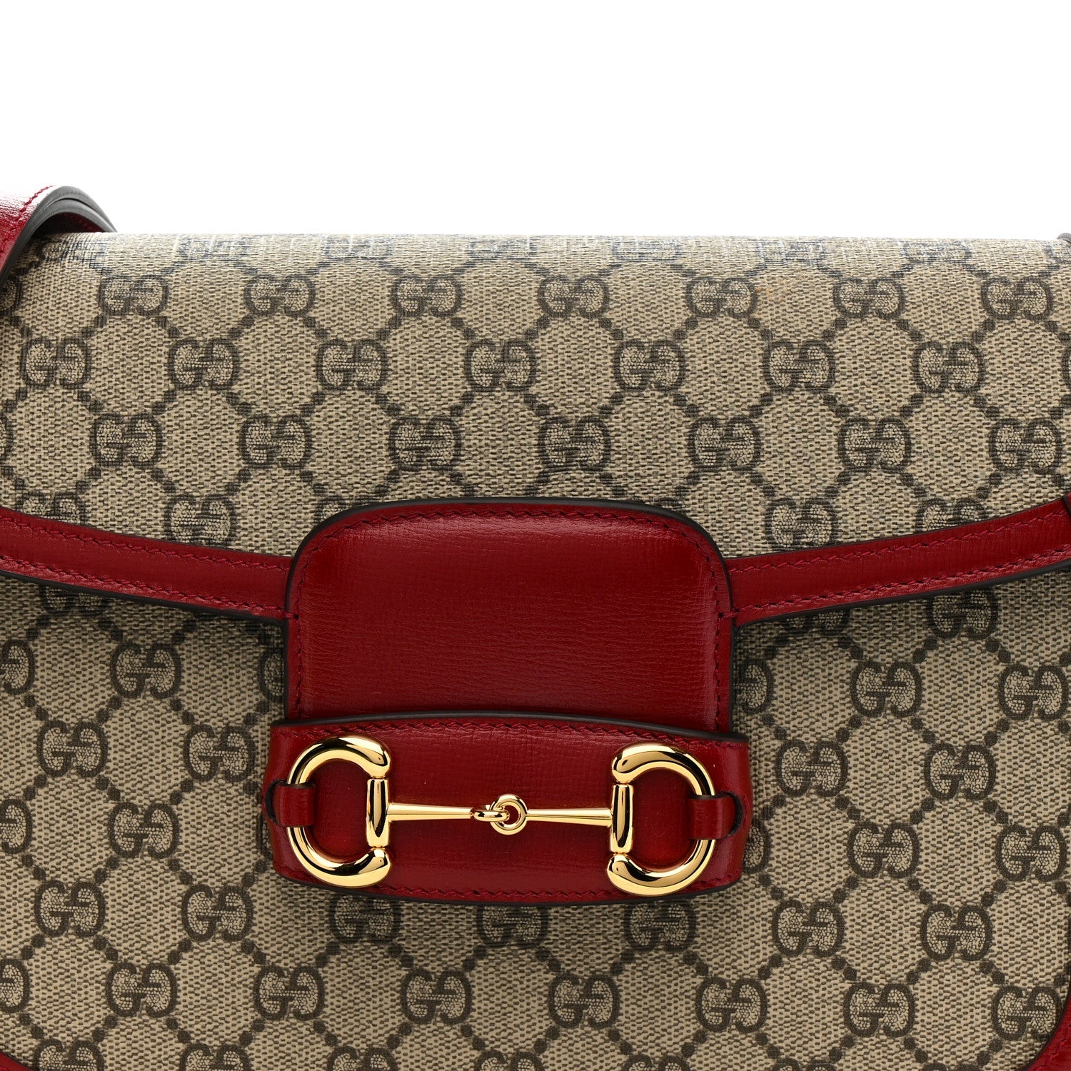 Gucci GG Supreme Monogram Azalea Calfskin Horsebit 1955 Shoulder Bag Beige Ebony New Cherry Red