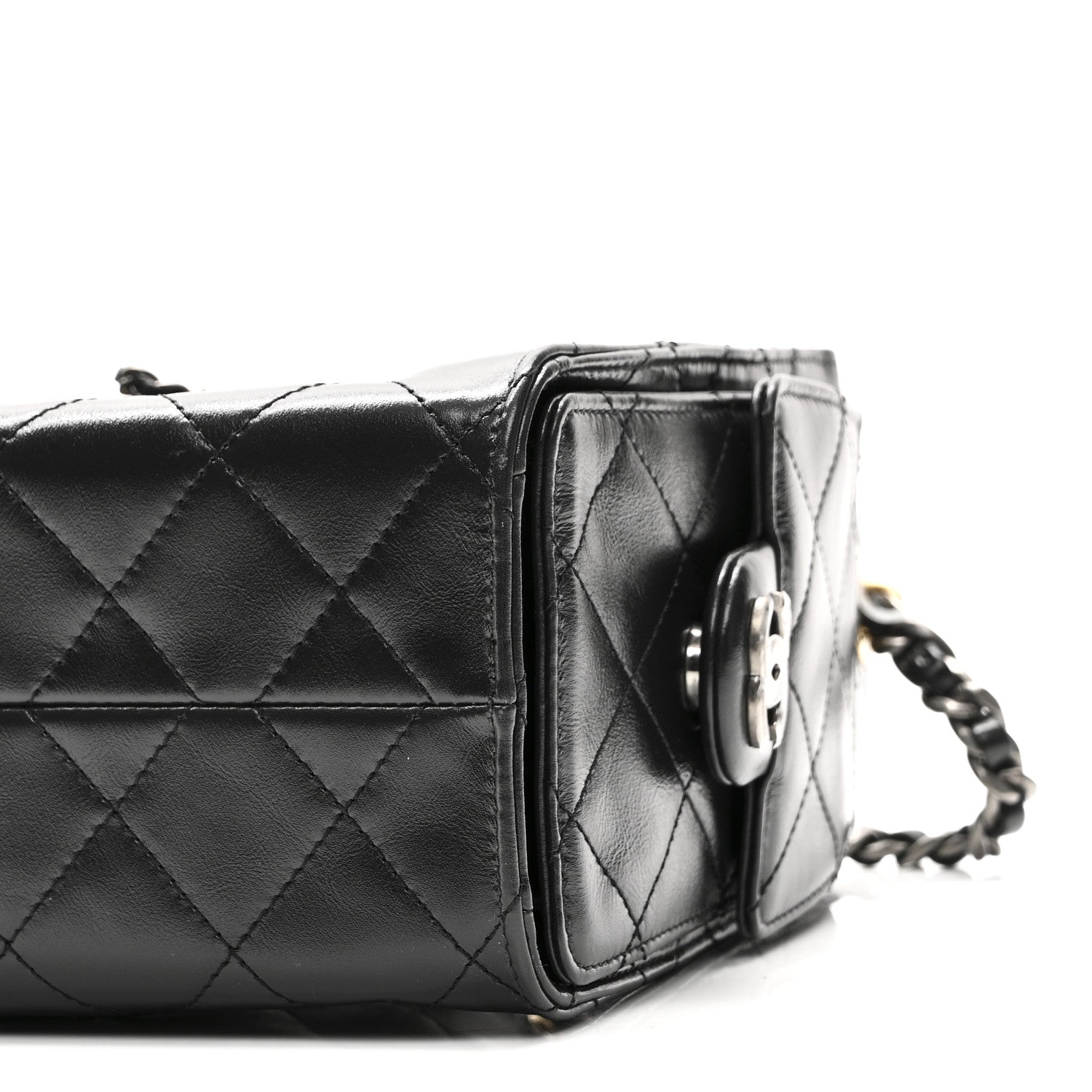 Chanel Shiny Crumpled Quilted Mini Chanel 25 Handbag Black
