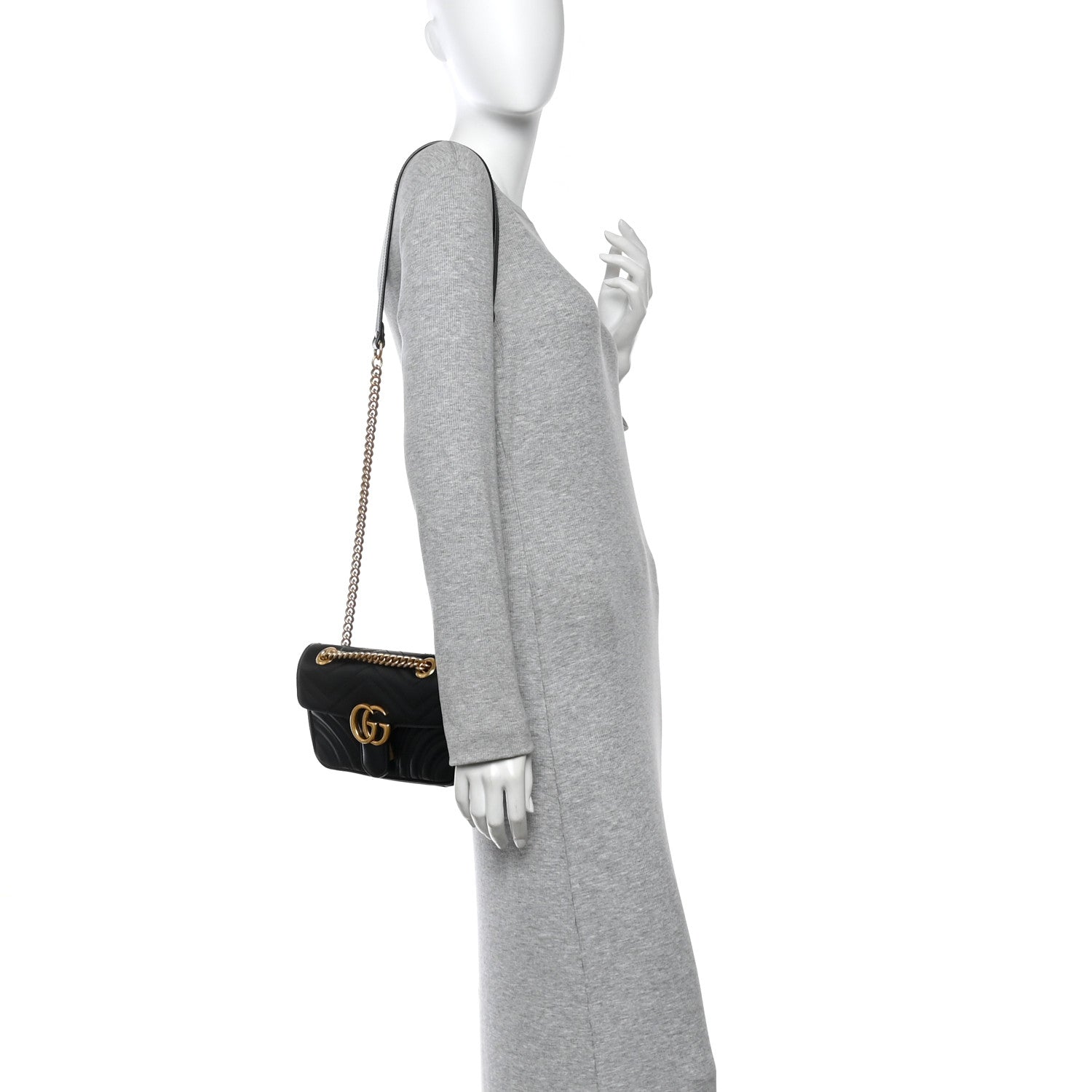 Gucci Calfskin Matelasse Mini GG Marmont Shoulder Bag Black