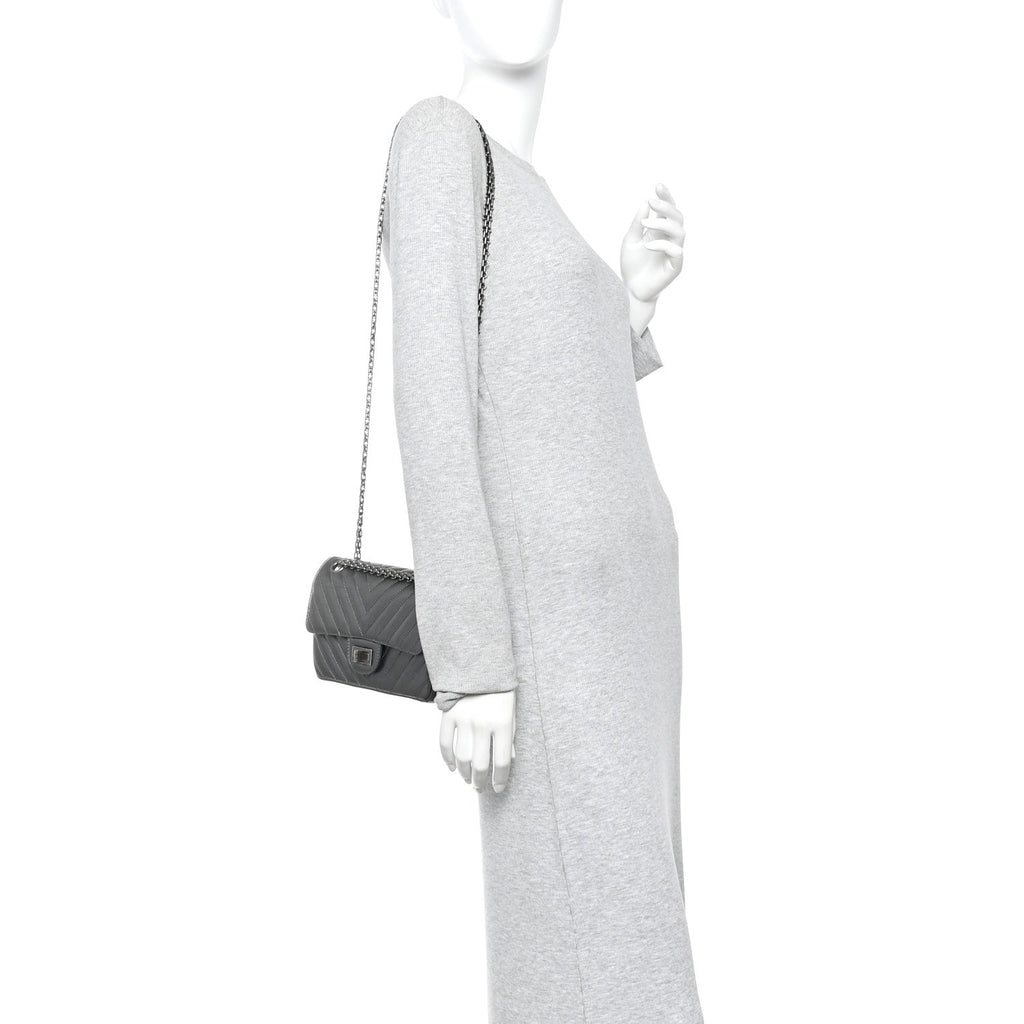 Chanel Metallic Aged Calfskin Chevron Quilted 2.55 Reissue Mini Flap Grey