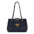 Chanel Lambskin Stitched Medium Around The Corner Shopping Tote Deep Marine