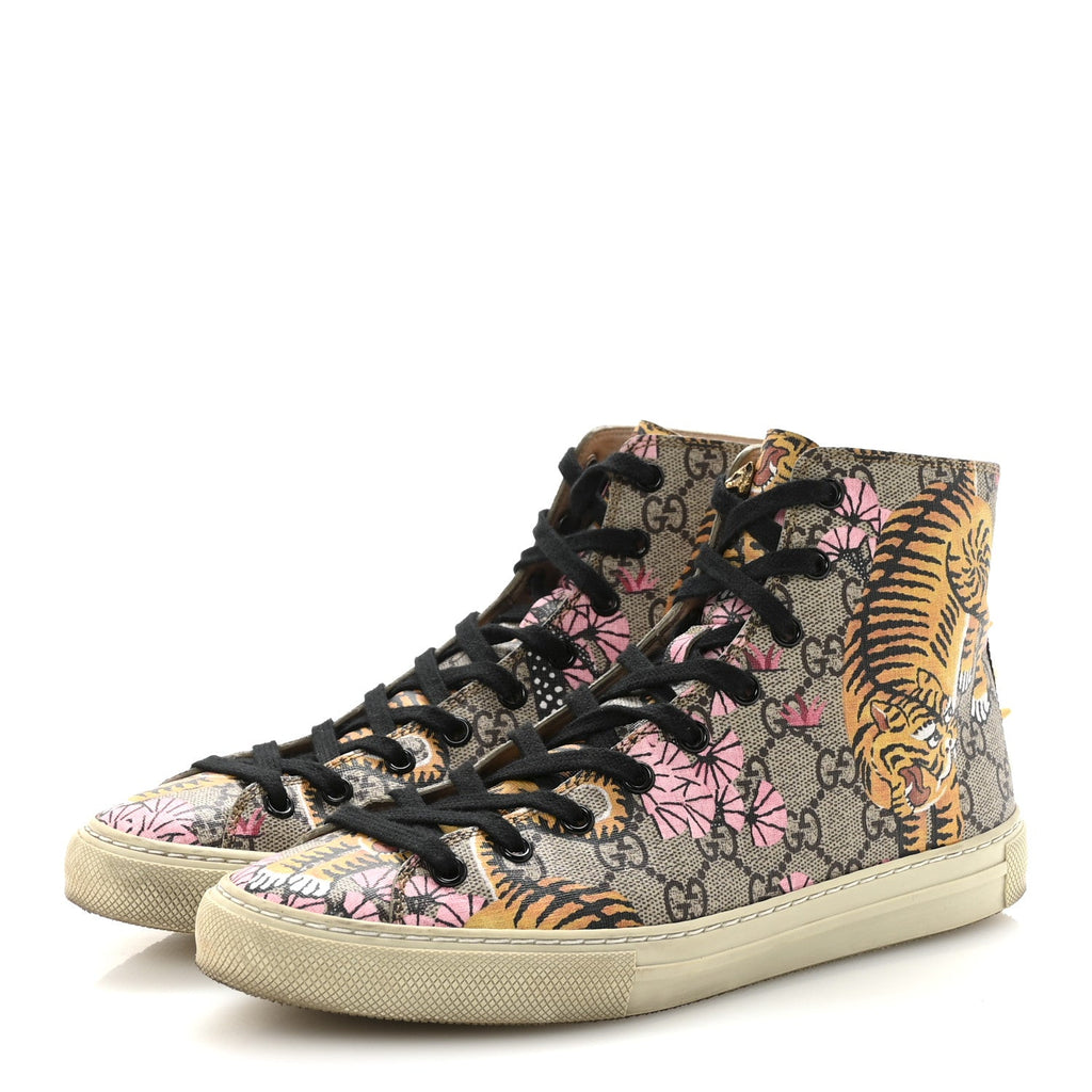 Gucci GG Supreme Monogram Bengal Pearl Womens High Top Sneakers 38 Beige Pink
